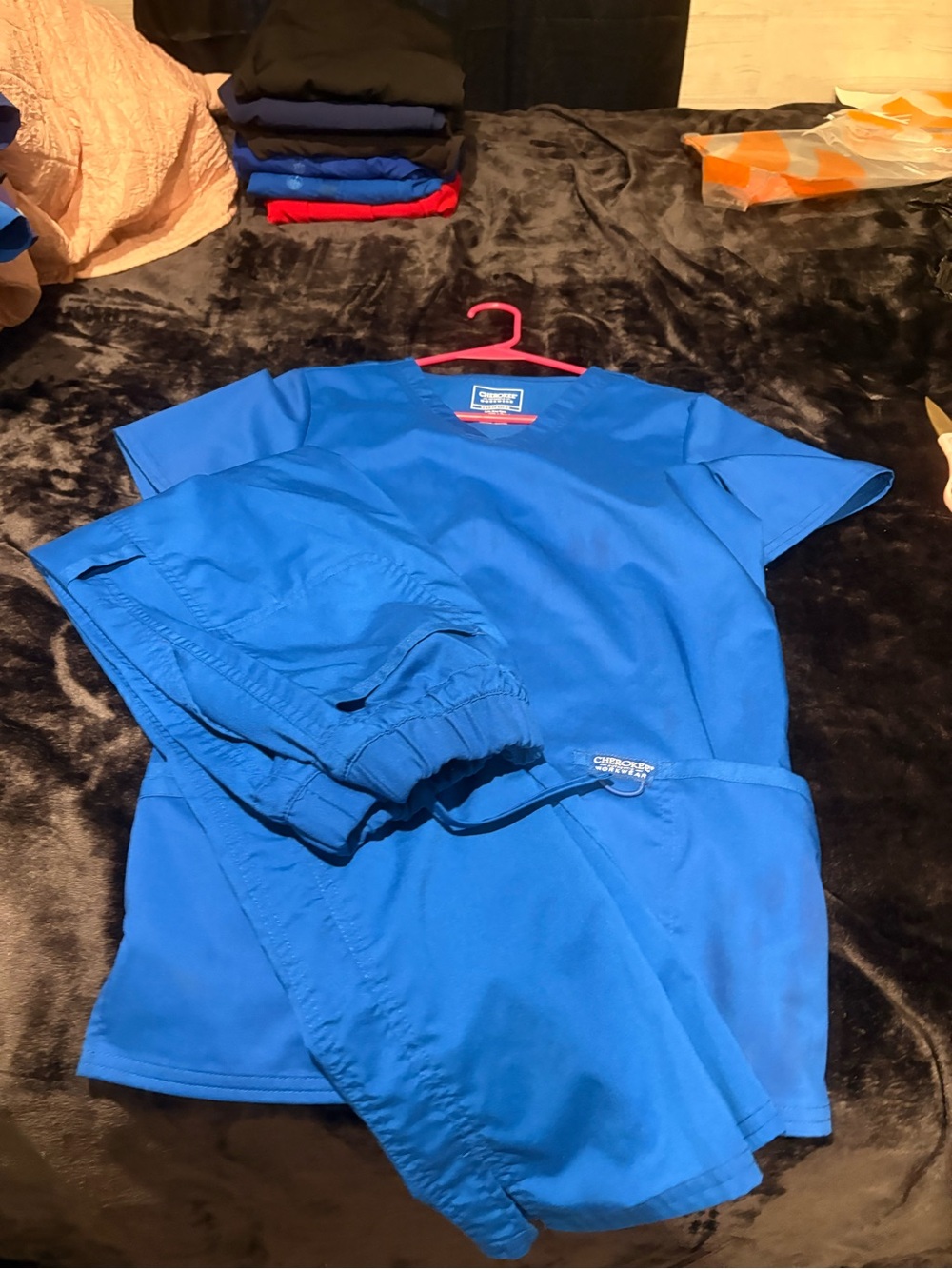 Cherokee Royal Blue Scrub Top and Pants Set